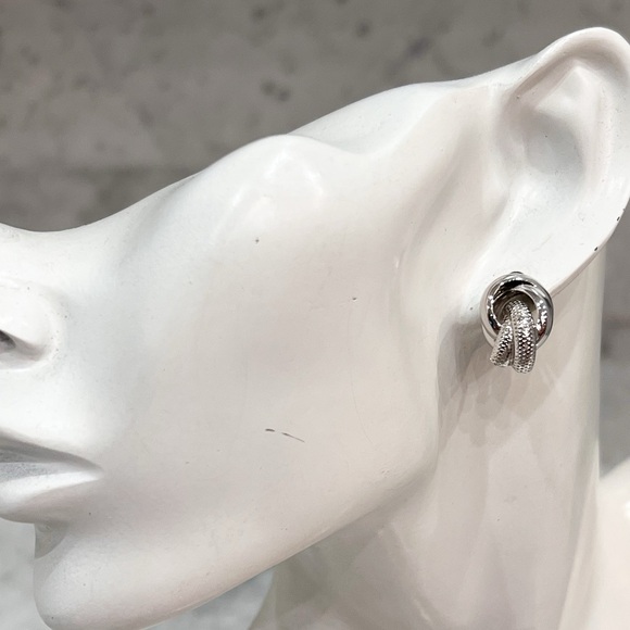 Sterling Silver Textured Knot Stud Earrings - Picture 2 of 7